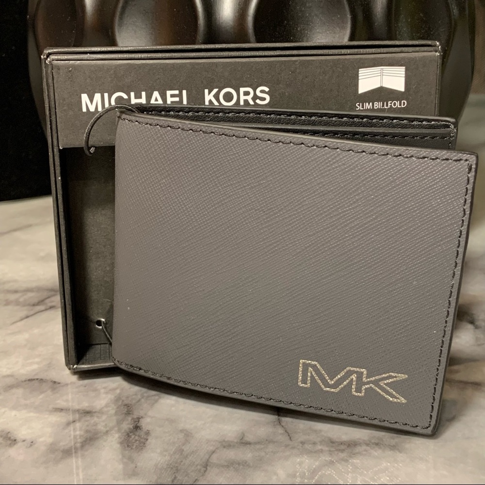 Michael Kors Men's Slim Billfold Grey Leather Wallet NWT $98 - Picture 2 of 9